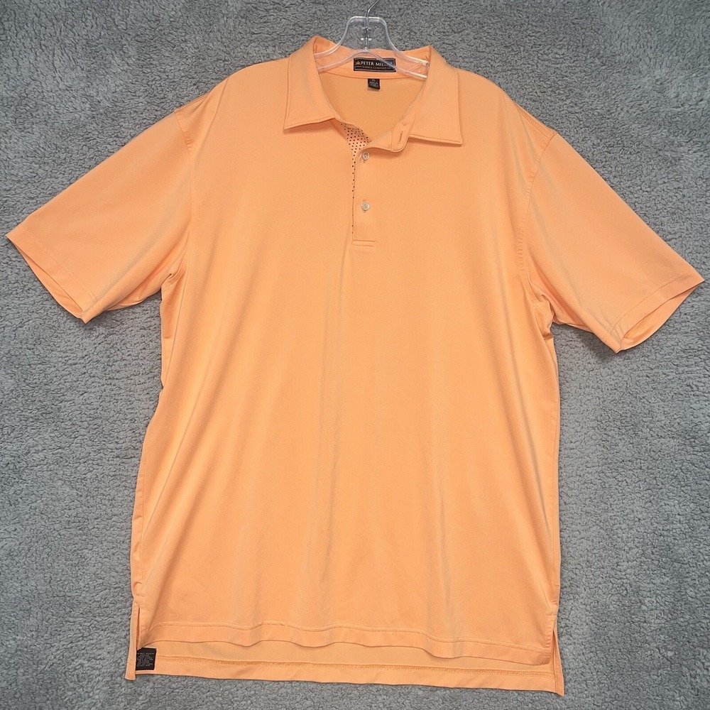 Peter Millar Summer Comfort Polo Shirt Men's XL Orange Polka Dot Accent Collar